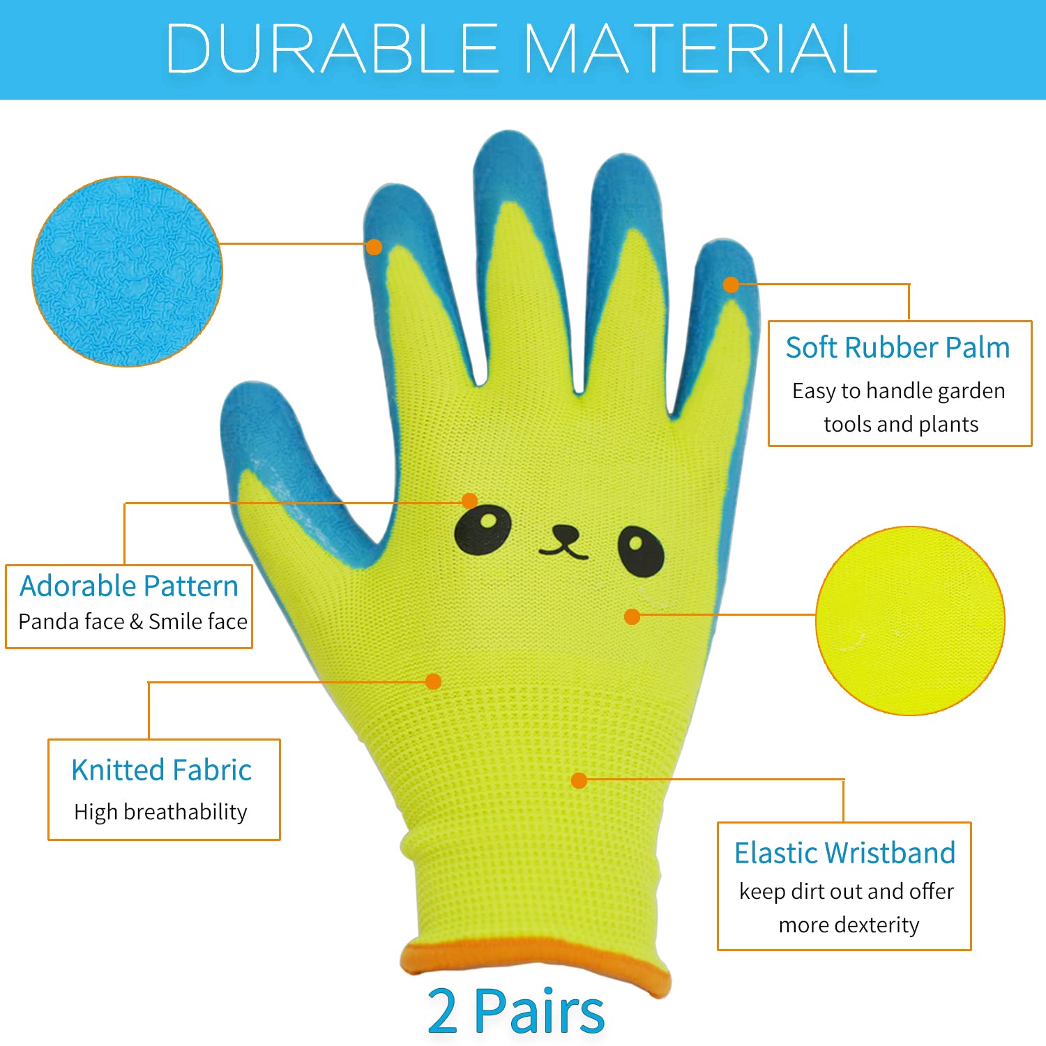 2 Pairs Toddlers Gardening Gloves, Kids Sized Garden Glove for Yard Work, Non Slip, Flexible, Breathable (Size 2 for 2, 3, 4 Year Old Children)