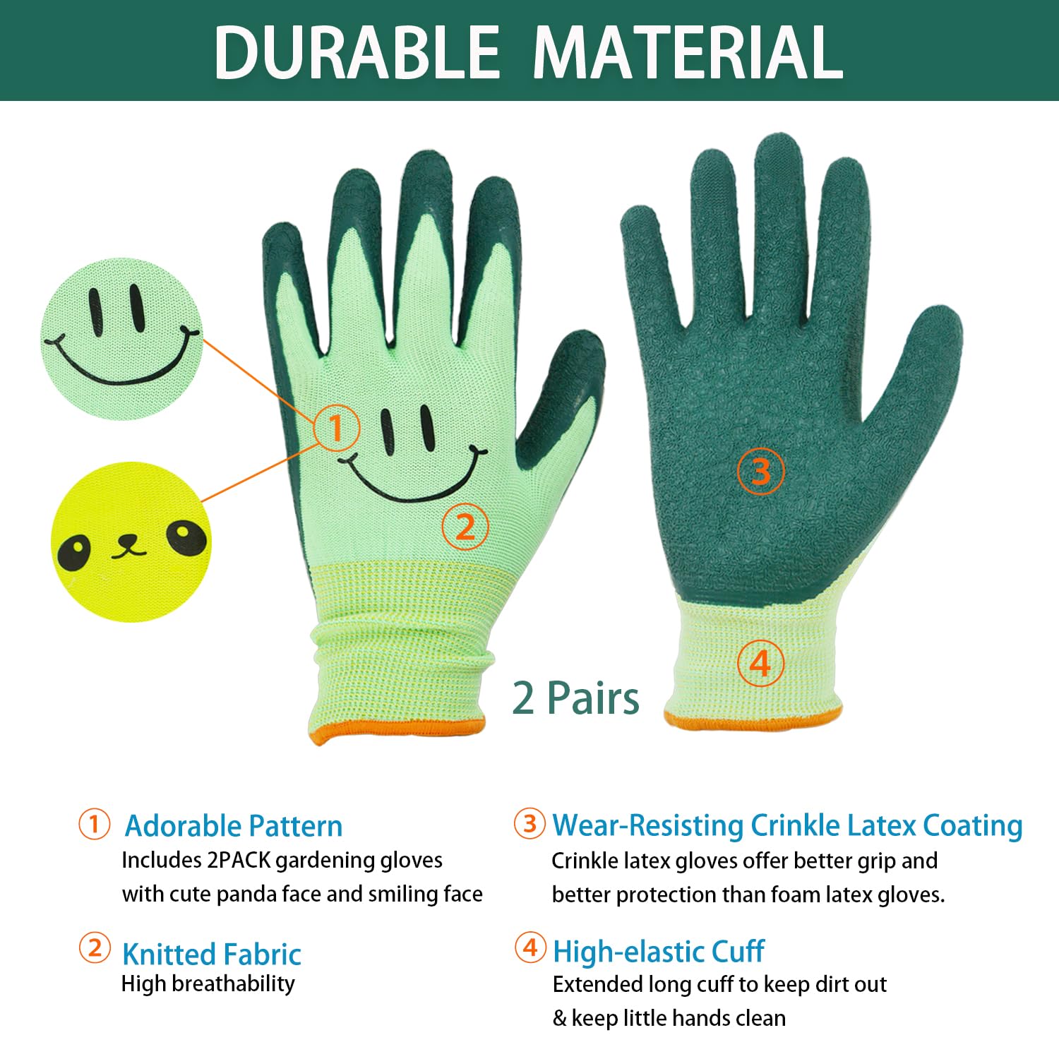 2 Pairs Toddlers Gardening Gloves, Kids Sized Garden Glove for Yard Work, Non Slip, Flexible, Breathable (Size 2 for 2, 3, 4 Year Old Children)