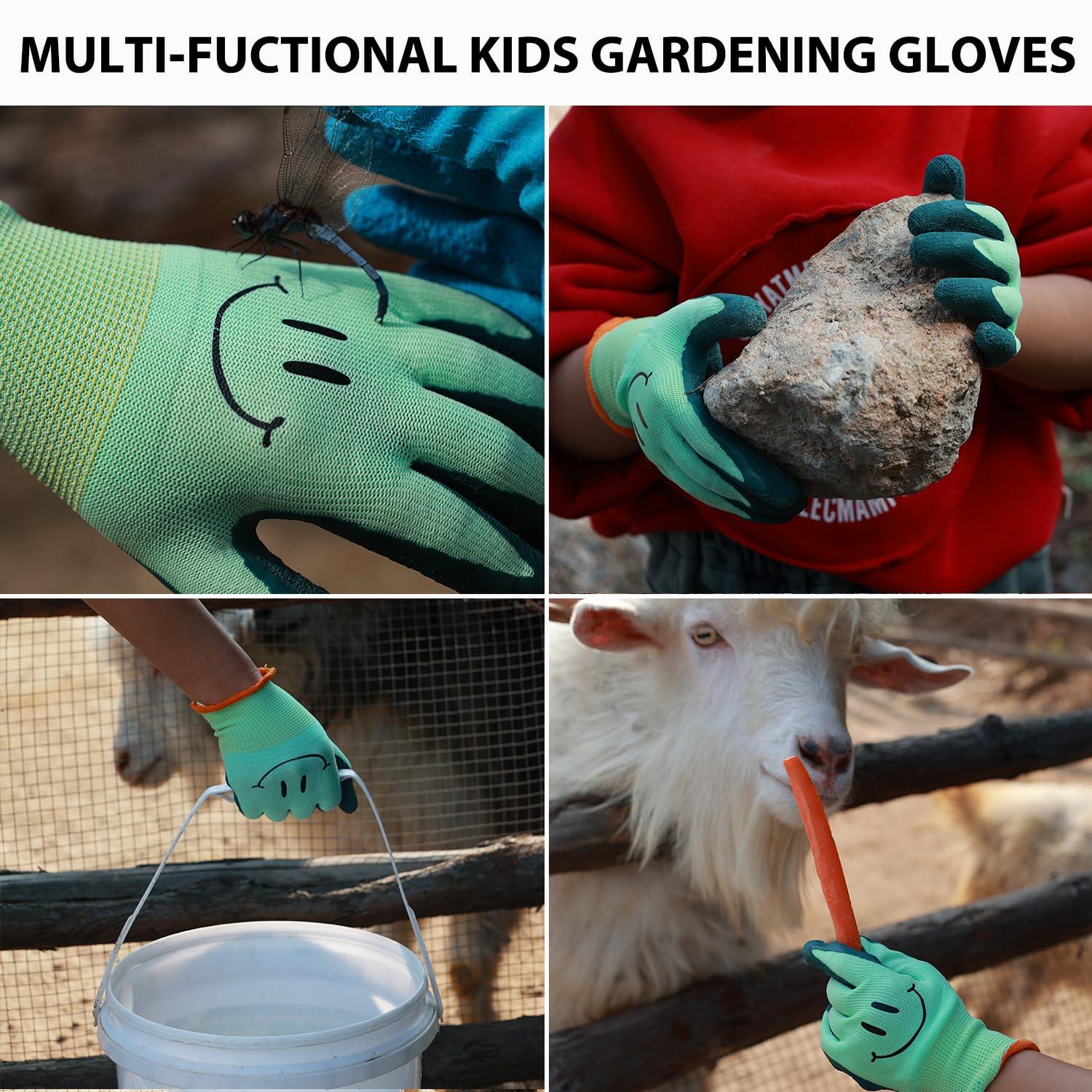 2 Pairs Toddlers Gardening Gloves, Kids Sized Garden Glove for Yard Work, Non Slip, Flexible, Breathable (Size 2 for 2, 3, 4 Year Old Children)